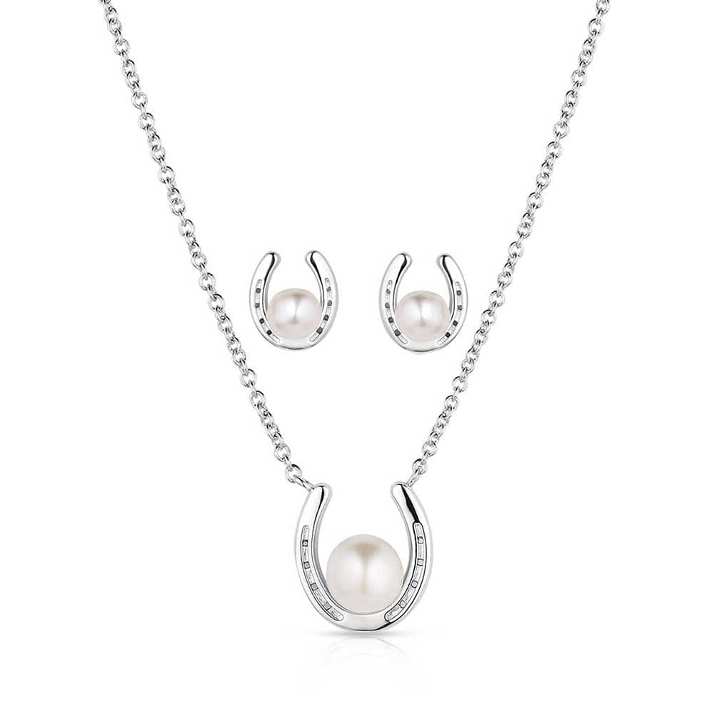 Montana Silversmiths Jewelry 18 Inch / Silver Montana Silversmiths Delicate Embrace Horseshoe Pearl Jewelry Set