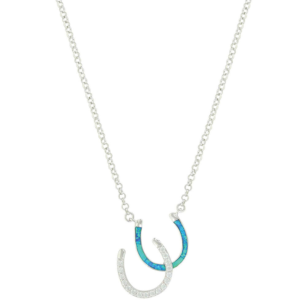 Montana Silversmiths Jewelry 19 Inch Montana Silversmiths River Lights Double Horseshoe Opal Necklace