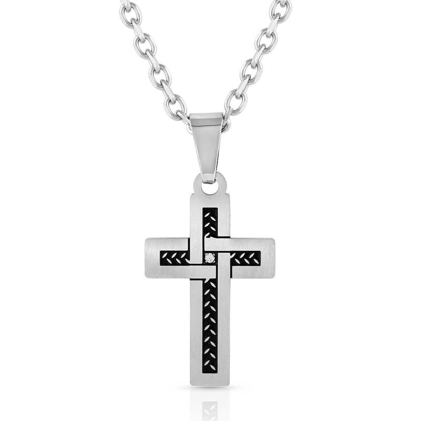 Montana Silversmiths Jewelry 24 Inch / Silver Montana Silversmiths Silver Intertwined with Faith Cross Men's Necklace