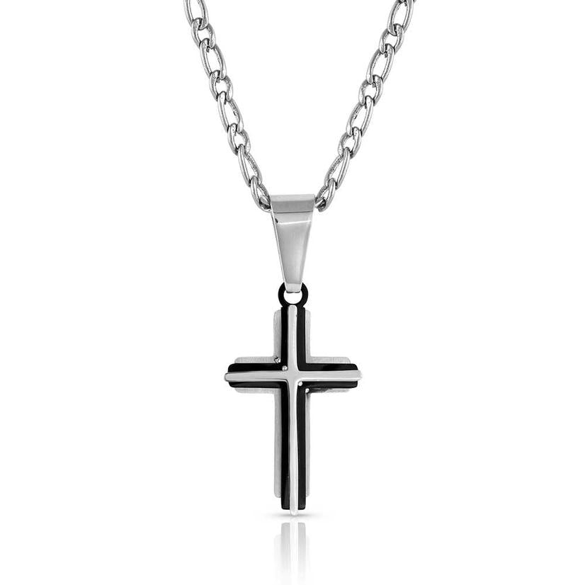 Montana Silversmiths Jewelry 24 Inch / Silver Montana Silversmiths Silver Strength of Faith Cross Men's Necklace