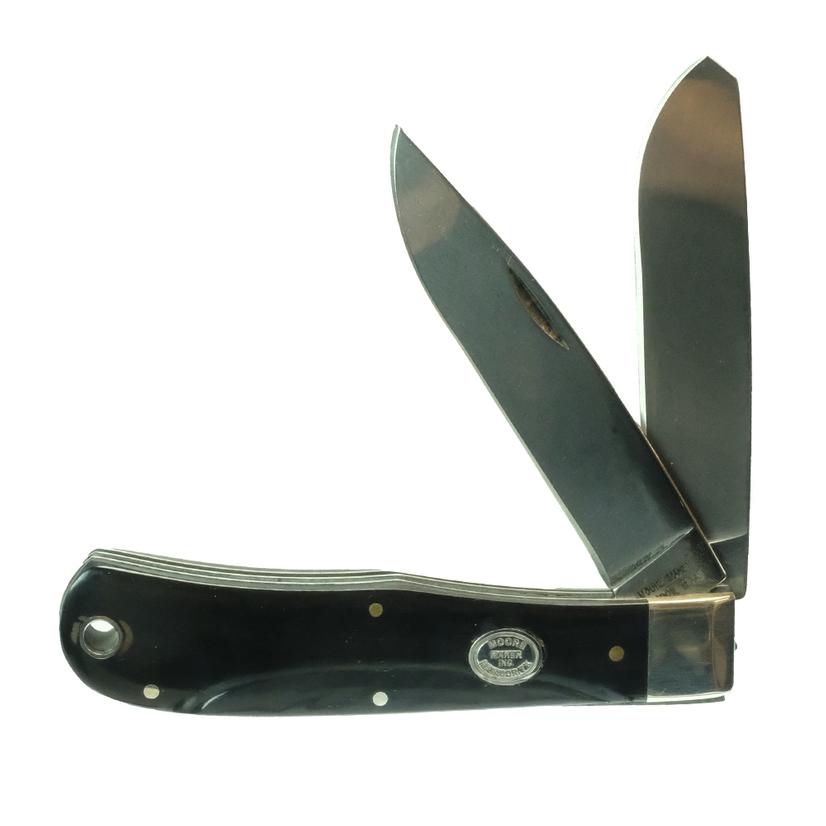 Moore Maker Knives 4 1/2" / Black Moore Maker Buffalo Horn Large Trapper Folding Knife with Sheath