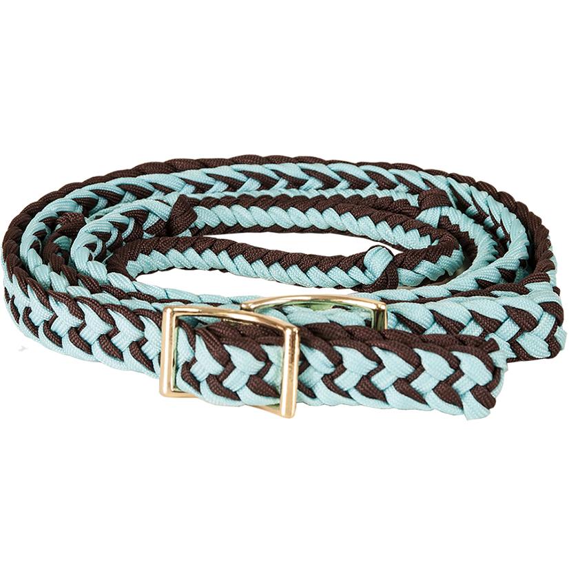 Mustang Tack Turquoise/Brown / 8' Mustang Braided Barrel Racing Rein