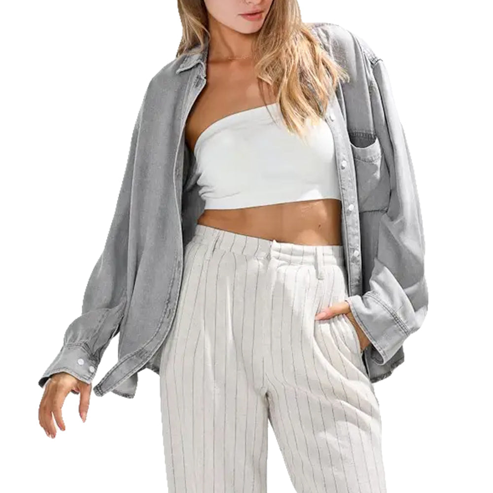 Noaboa Apparel Noaboa Women's Denim Grey Button-Down Shirt