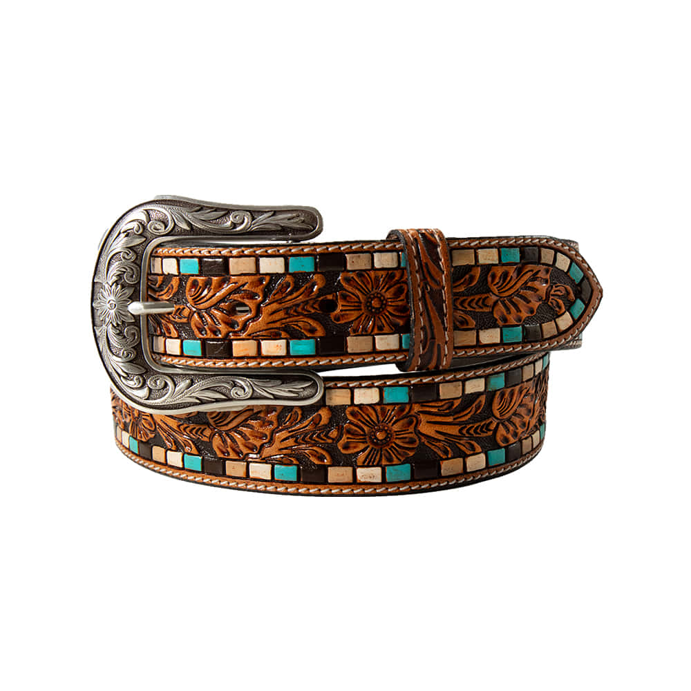 Nocona Belts Apparel Nocona Belts Ladies Floral Tooled Hand Painted Brown Belt