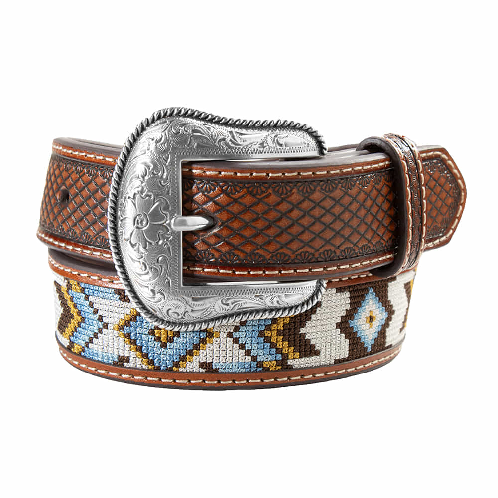 Nocona Belts Apparel Nocona Boy's Blue Southwest Embroidery Western Leather Belt