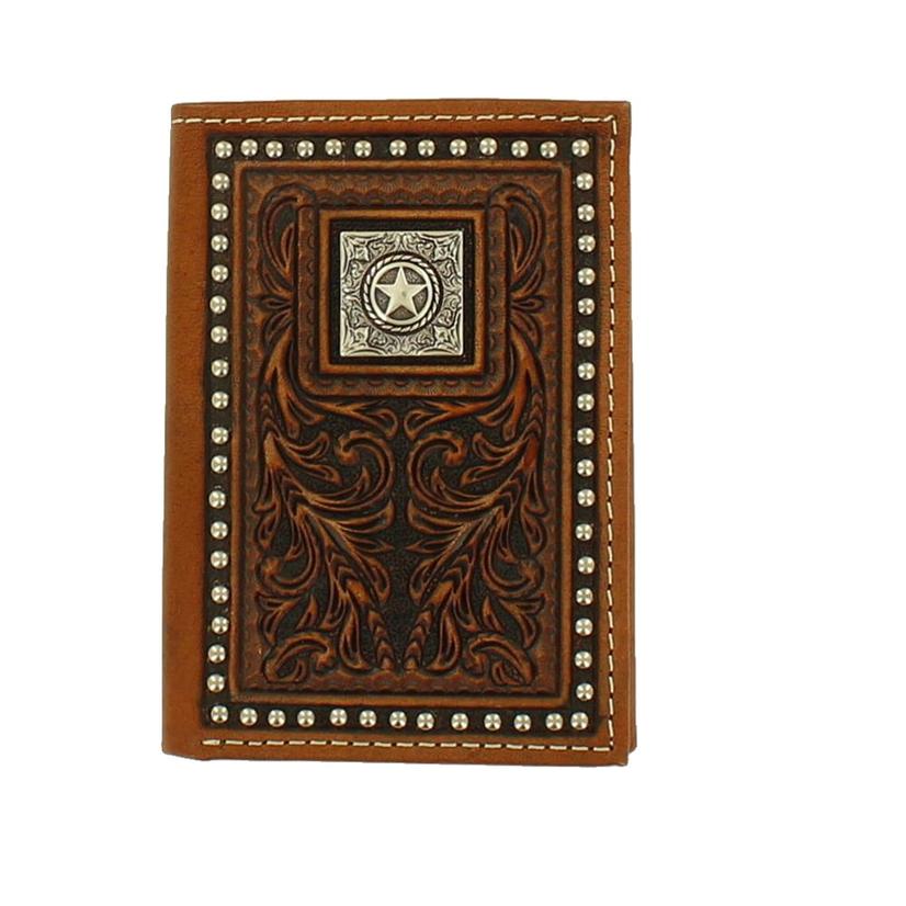 Nocona Belts Other Brown / Osfa Nocona Embossed Square Star Tri-Fold Men's Wallet