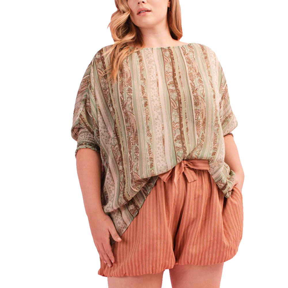 Oddi Apparel Plus Western Printed Cotton Blouse