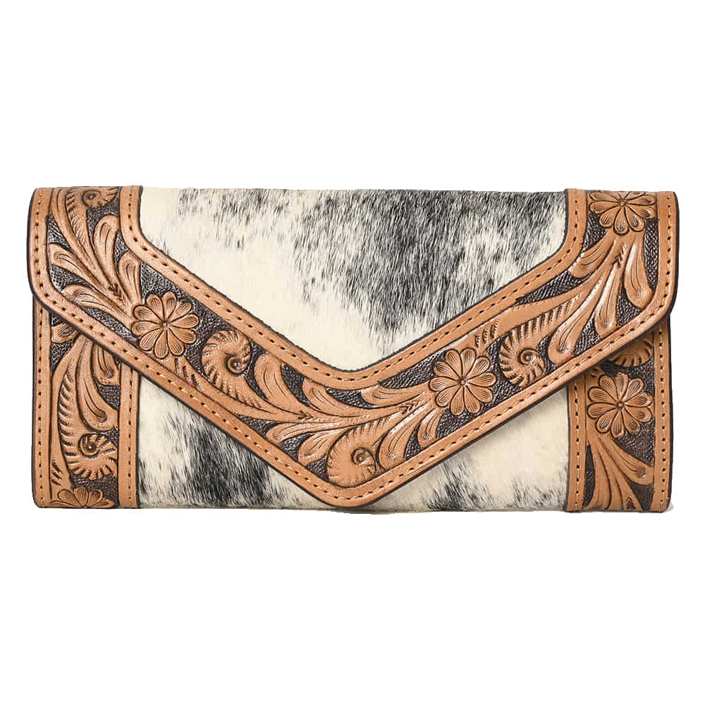 Ohlay Bags Other Ohlay Bags White Hide and Floral Border Tool Wallet with Snap Closure