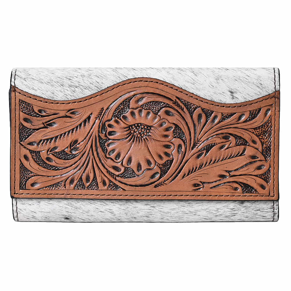 Ohlay Bags Other Ohlay Light Hide on Hair and Tooled Leather Wallet with Snap Closure