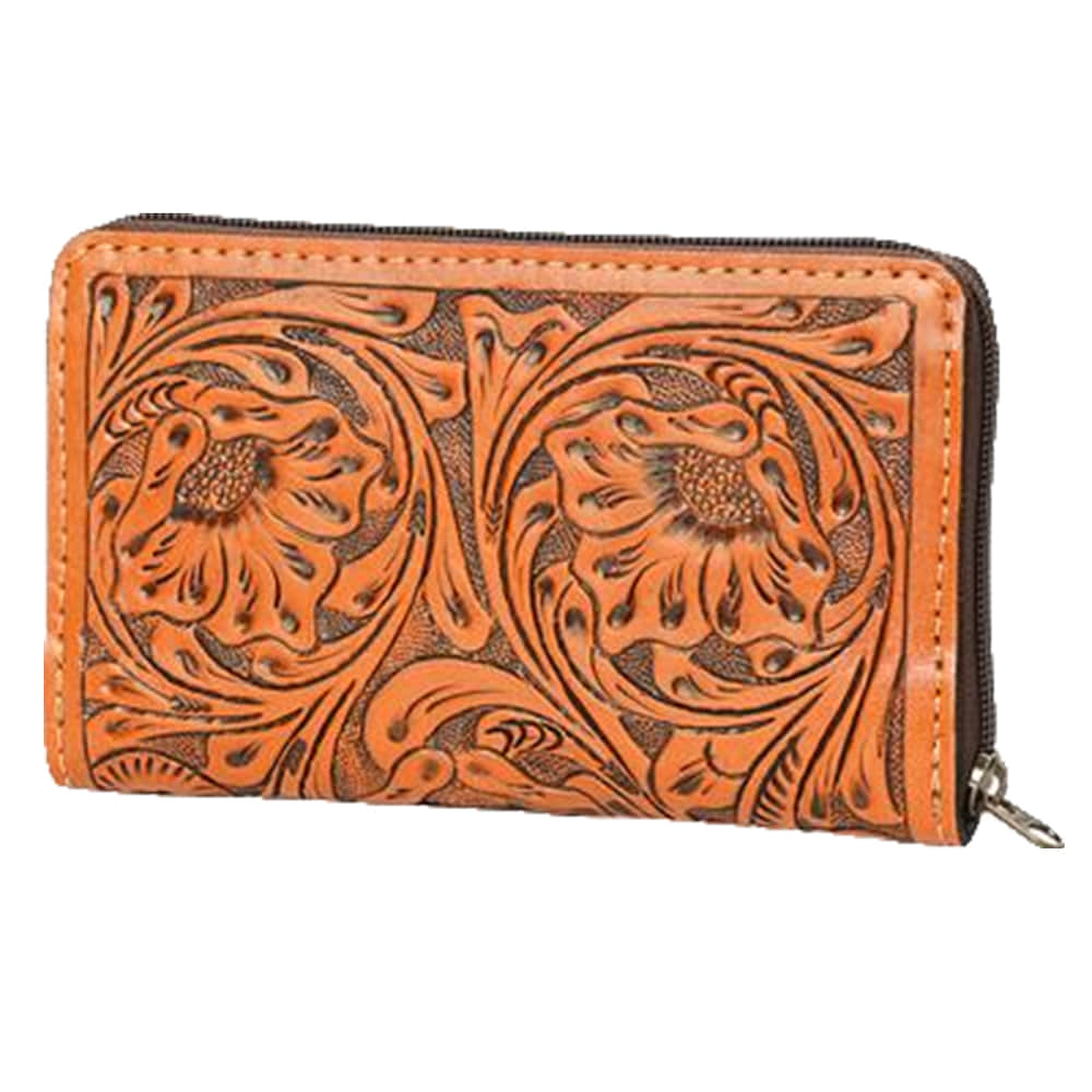 Ohlay Bags Other Ohlay Tan Morning Glory Tooled Wallet with Zipper Closure