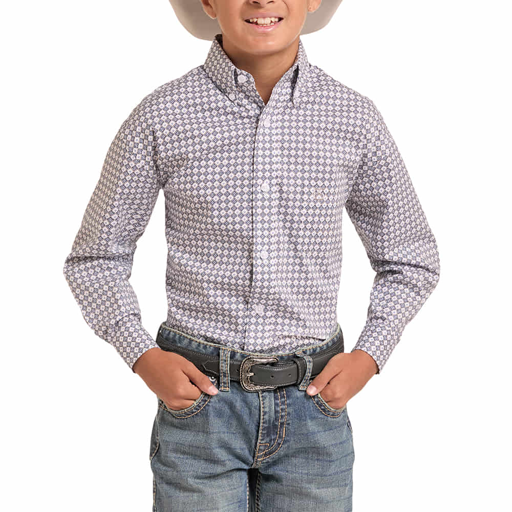 PANHANDLE SLIM 1000 BOYS SHIRTS Boys Geometric Medallion Print L/S Shirt Button