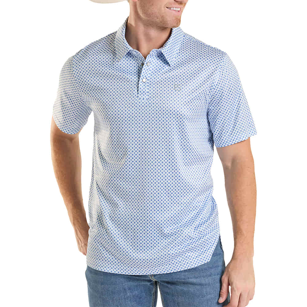PANHANDLE SLIM 2000 SHORT SLEEVE MENS GEOMETRIC PRINT PERFORMANCE POLO IN BLUE