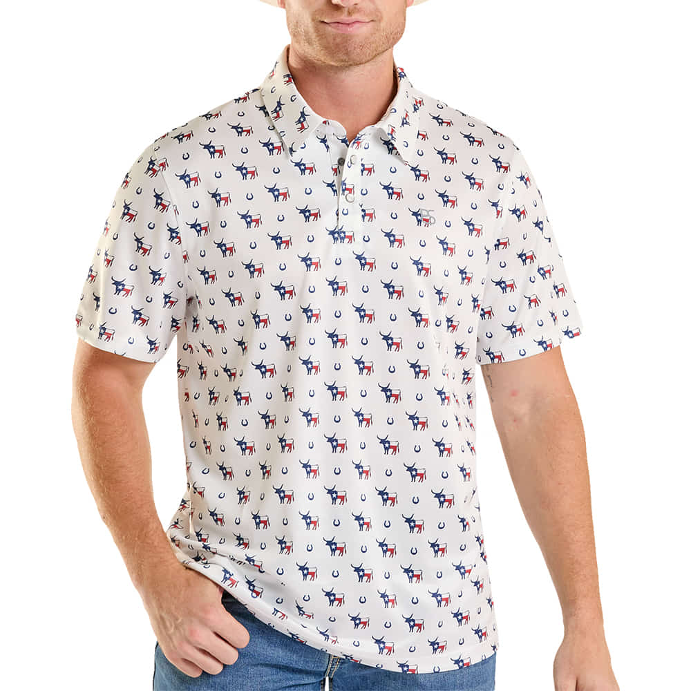 PANHANDLE SLIM 2000 SHORT SLEEVE MENS TEXAS NOVELTY PERFORMANCE POLO