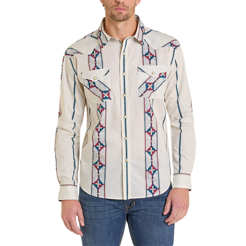 Panhandle Slim Apparel Panhandle Men's Cream Vintage Aztec Long Sleeve Snap Shirt