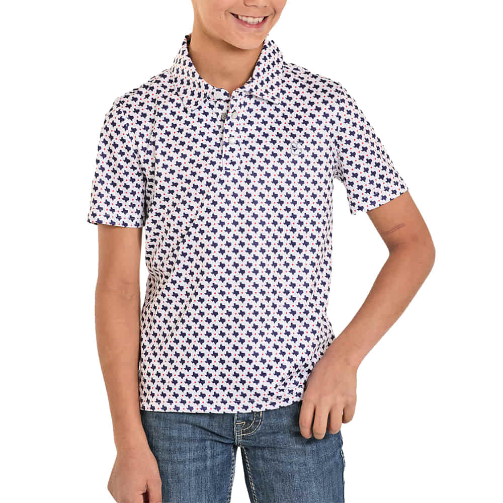 Panhandle Slim Apparel Panhandle Slim Boy's White Texas Novelty Short Sleeve Polo