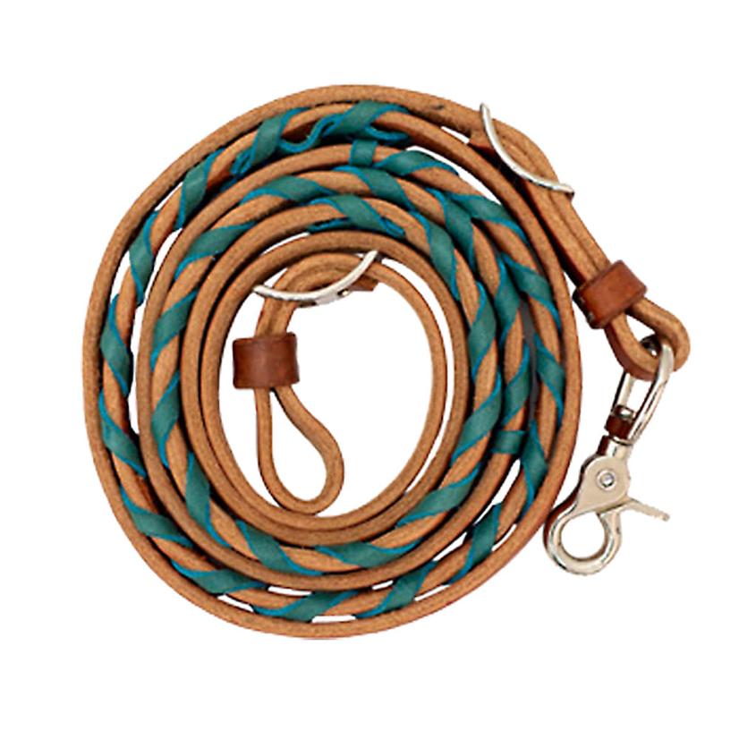 Partrade Cowboy Tack Tack Brown/Turquoise / 5/8" Partrade Cowboy Tack 5/8" Leather Barrel Reins With Turquoise Lace