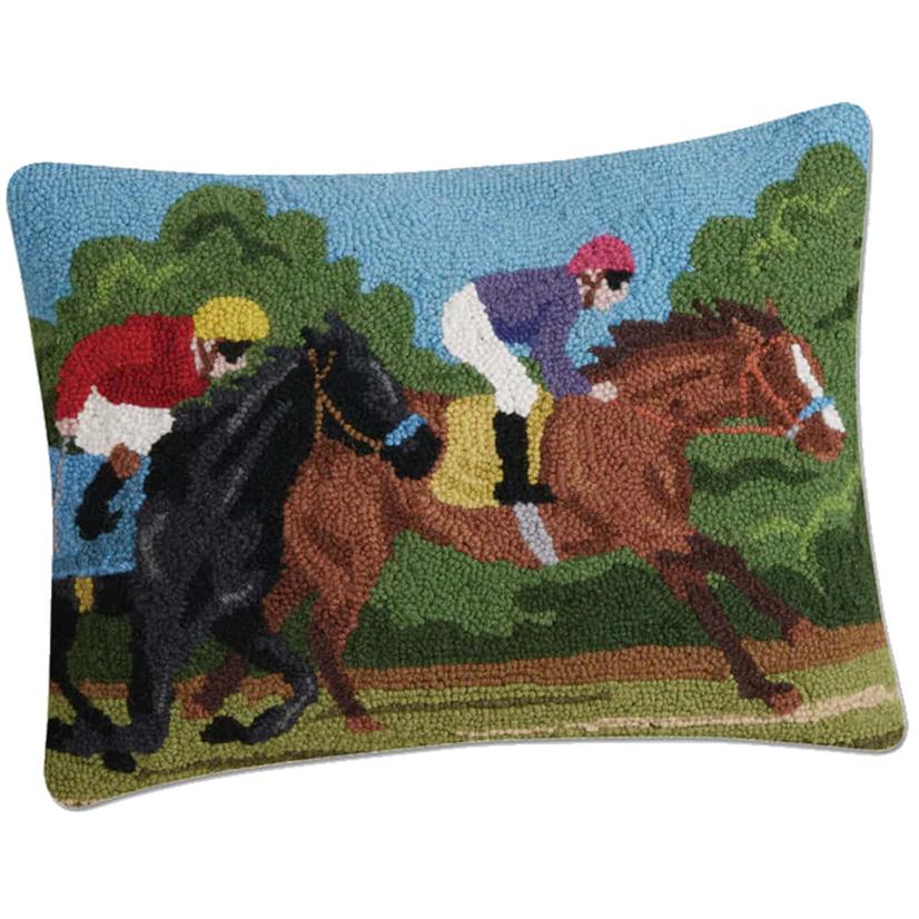 Peking Handicraft Home Decor 16X20 / Multi Peking Handcraft Two Racing Horses Hook Multicolor Pillow