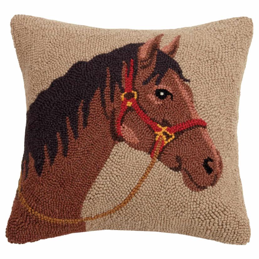 Peking Handicraft Home Decor Brown / 16"X16" Peking Handcraft Tan Horse Hook Throw Pillow
