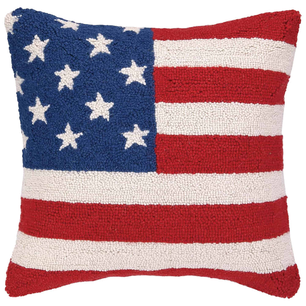Peking Handicraft Home Decor USA American Flag Red White and Blue Hook Pillow