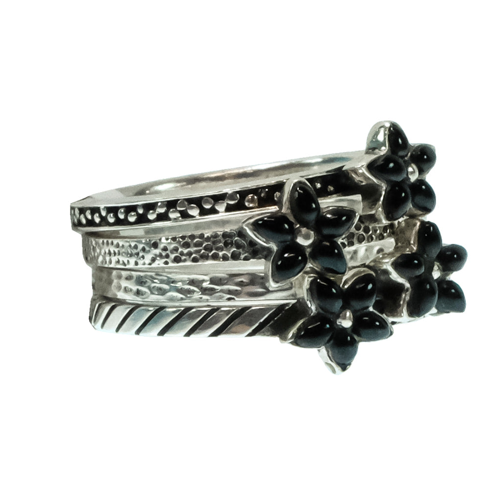 Peyote Bird Designs Jewelry Peyote Bird Designs Onyx Flower Set of Four Rings