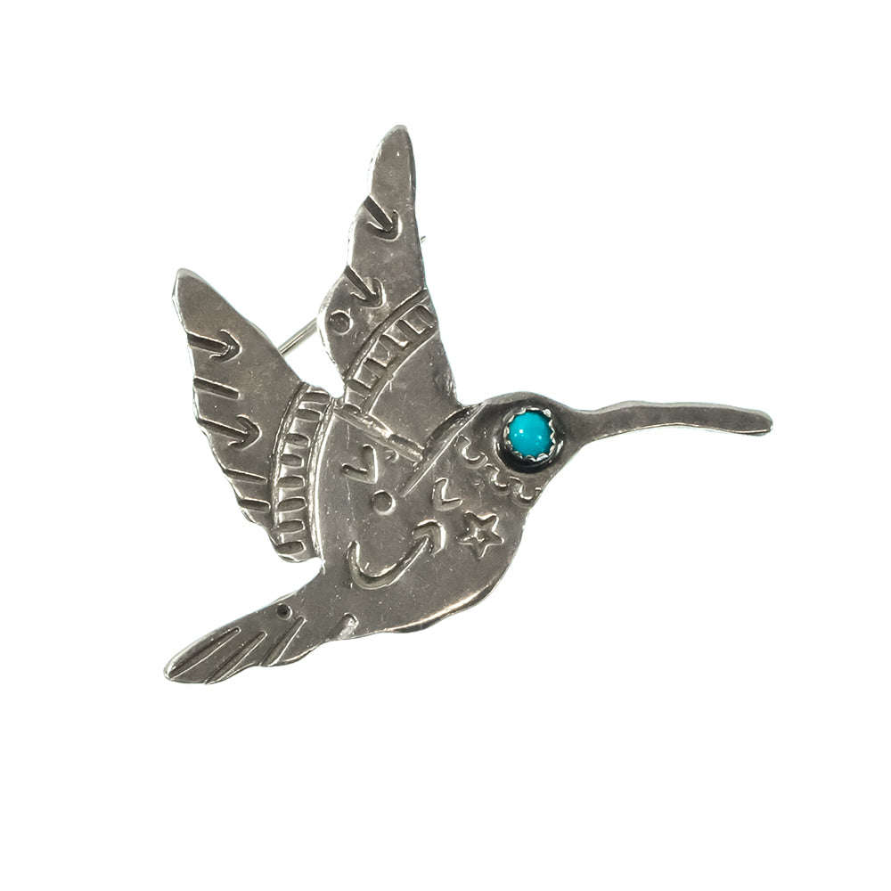 Peyote Bird Designs Jewelry Turquoise/Silver Peyote Bird Designs Joe Eby Hummingbird Pin