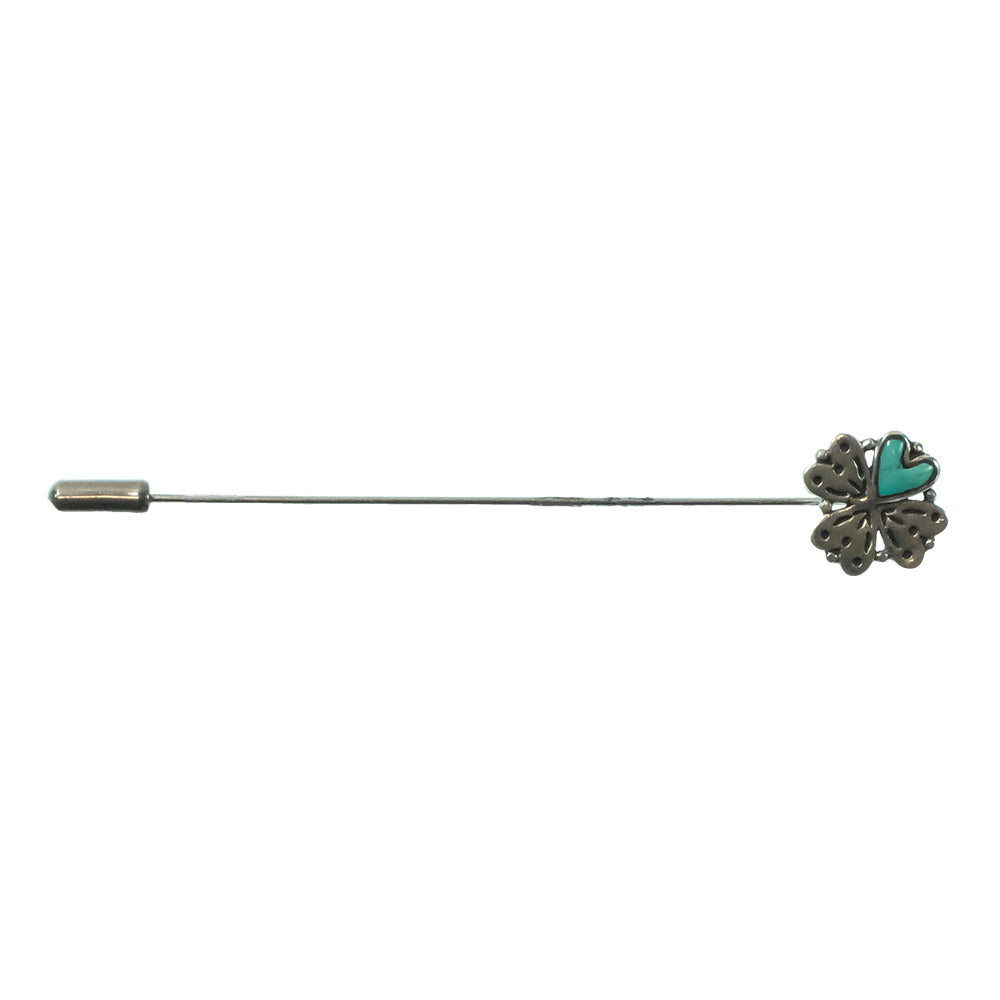 Peyote Bird Designs Jewelry Turquoise/Silver Peyote Bird Designs Joe Eby Silver and Turquoise Four Leaf Clover Stick Pin