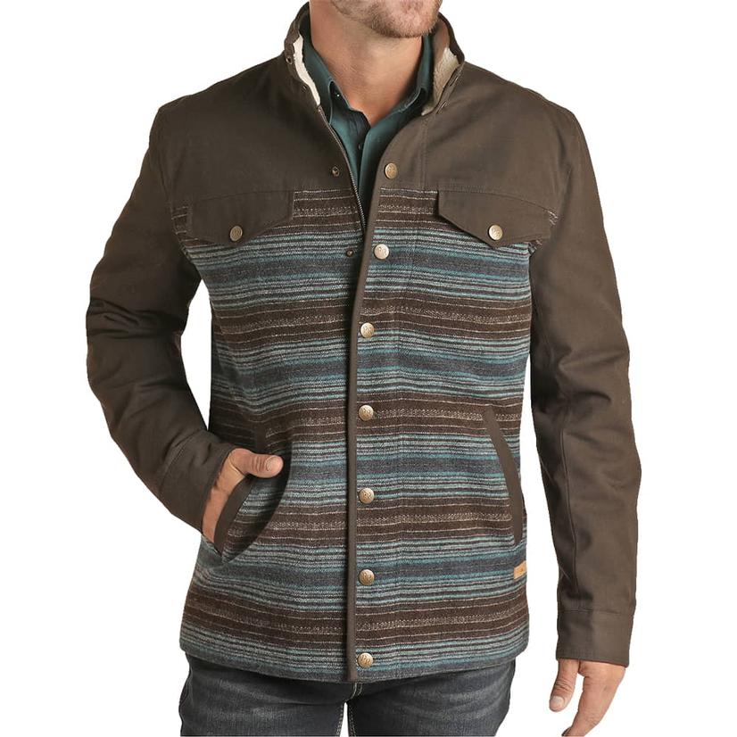 Powder River Apparel Powder River Brown Wool Serape Jacquard And Canvas Men's Jacket