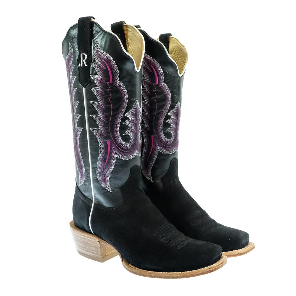 R Watson Footwear R Watson Black Cowhide Roughout Ladies Square Toe Boot