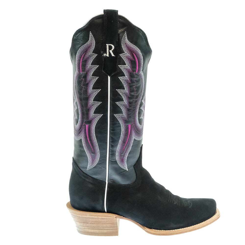 R Watson Footwear R Watson Black Cowhide Roughout Ladies Square Toe Boot