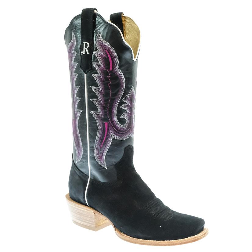 R Watson Footwear R Watson Black Cowhide Roughout Ladies Square Toe Boot