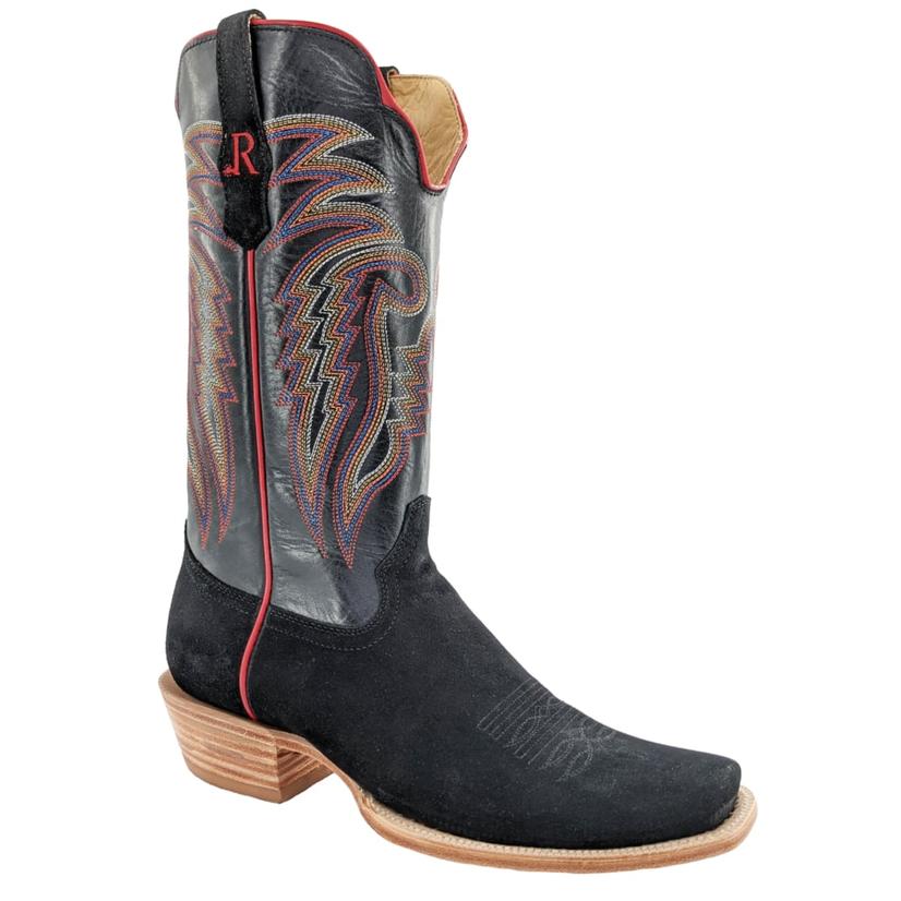 R Watson Footwear R. Watson Black Rough Out Stitched Top Cutter Toe Men's Boots
