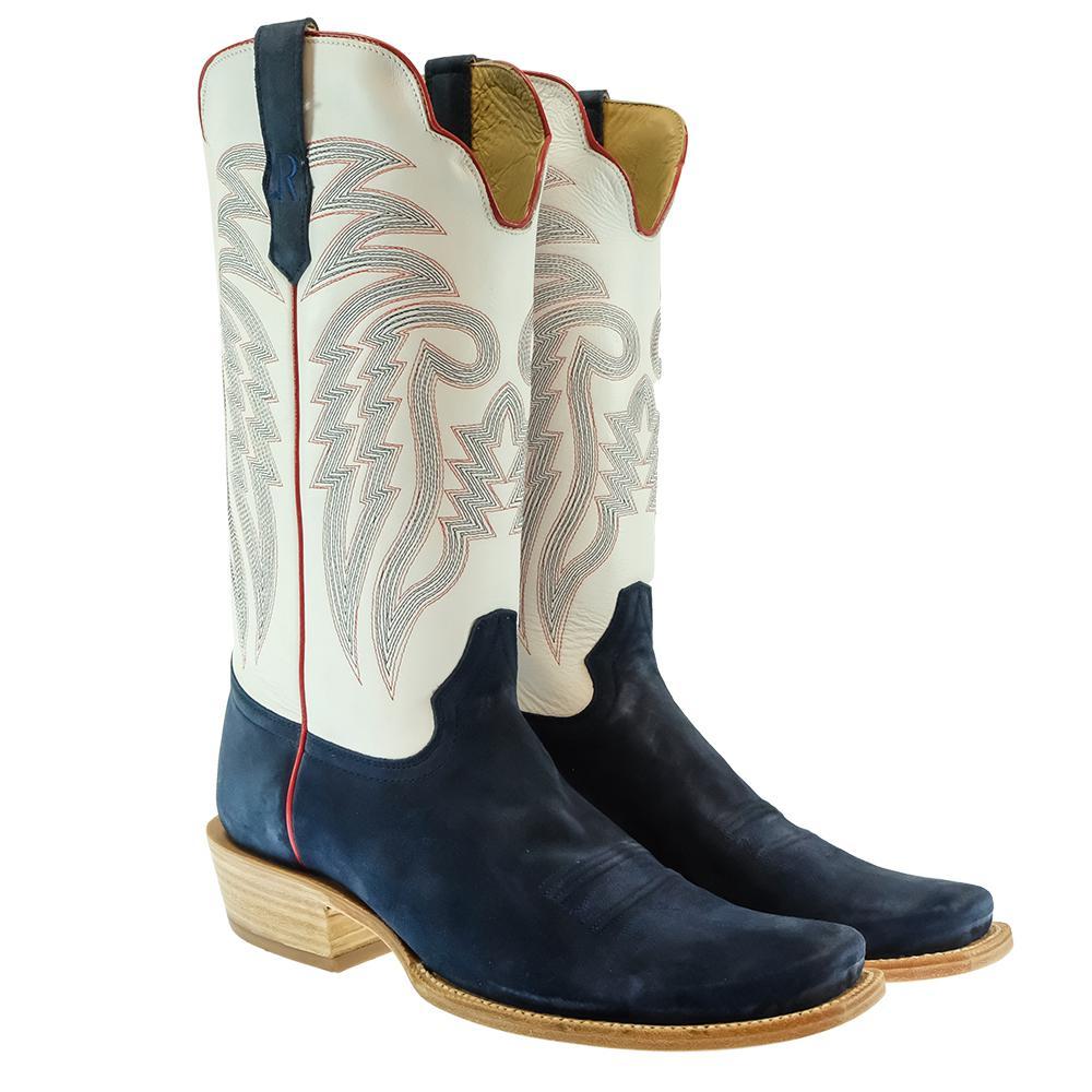 R Watson Footwear R. Watson Navy and White Rough Out Cutter Toe Men's Boots