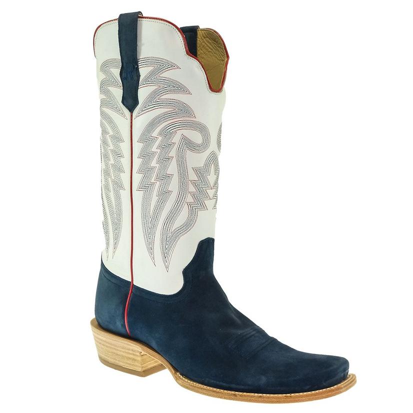 R Watson Footwear R. Watson Navy and White Rough Out Cutter Toe Men's Boots