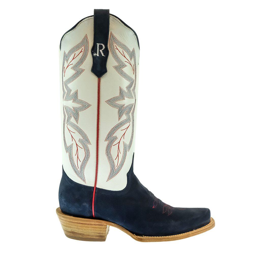 R Watson Footwear R. Watson Navy and White Rough Out Cutter Toe Women's Boots