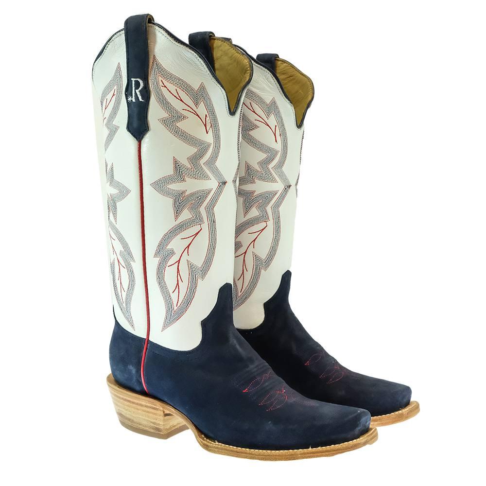 R Watson Footwear R. Watson Navy and White Rough Out Cutter Toe Women's Boots