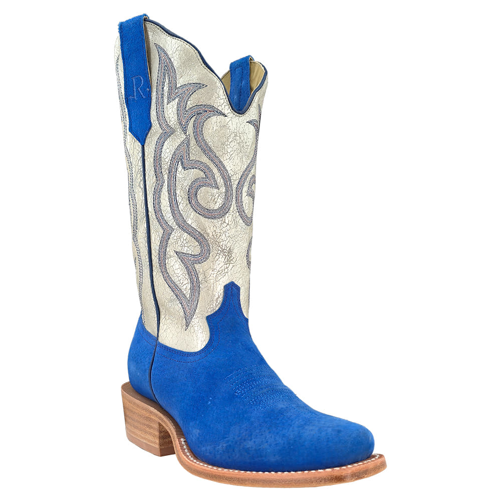 R Watson Footwear R Watson Women's 13" Pearl Cowhide Boot with Neon Blue Boar