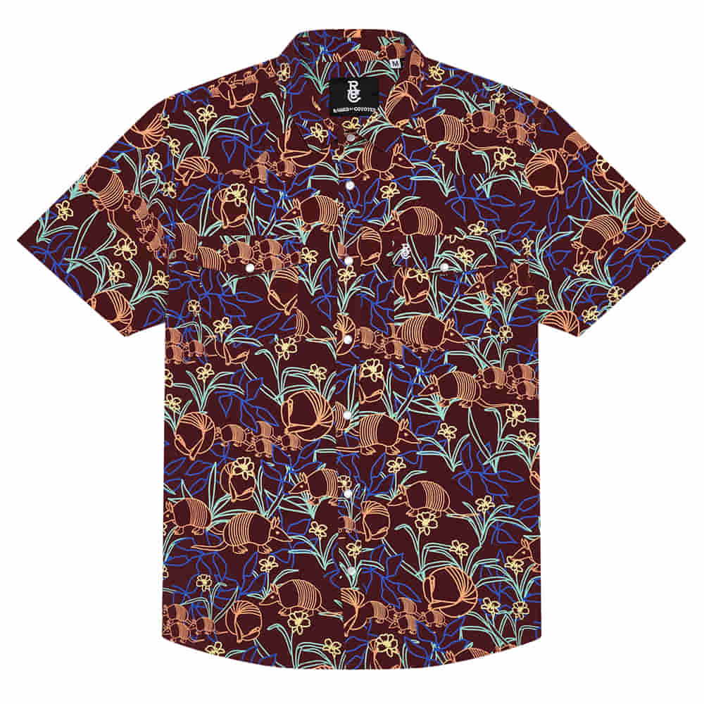 Raised By Coyotes Apparel Mens Armadillo Roll Pearl Snap Short Sleeve