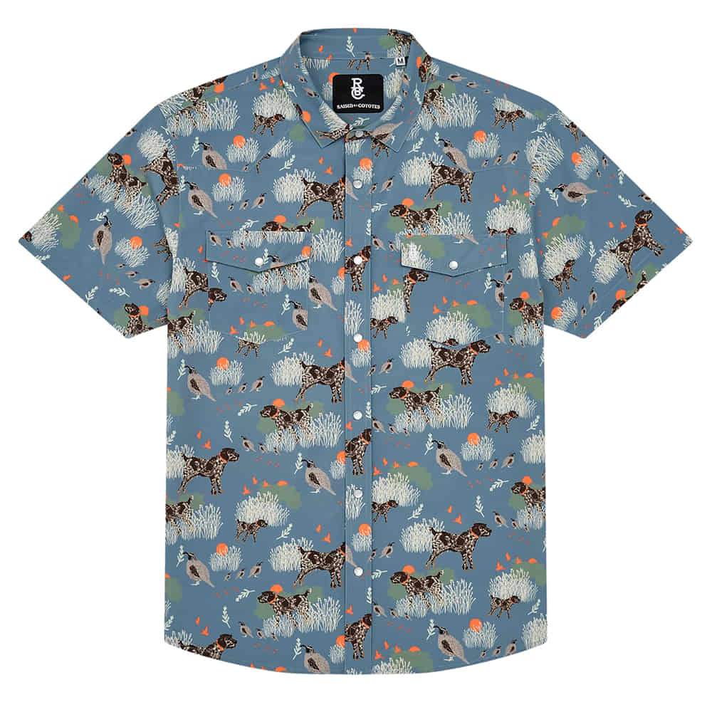 Raised By Coyotes Apparel Mens Bird Dog Pearl Snap Short Sleeve