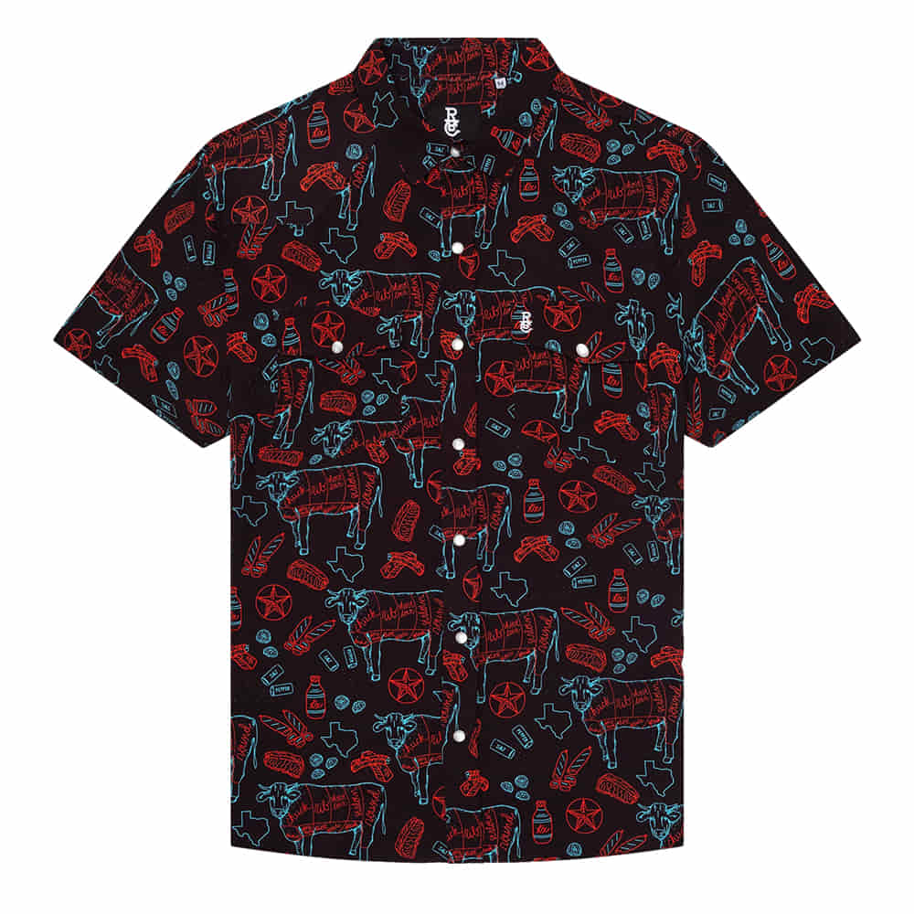 Raised By Coyotes Apparel Raised By Coyote Men's Black BBQ Night Pearl Snap Short Sleeve Shirt