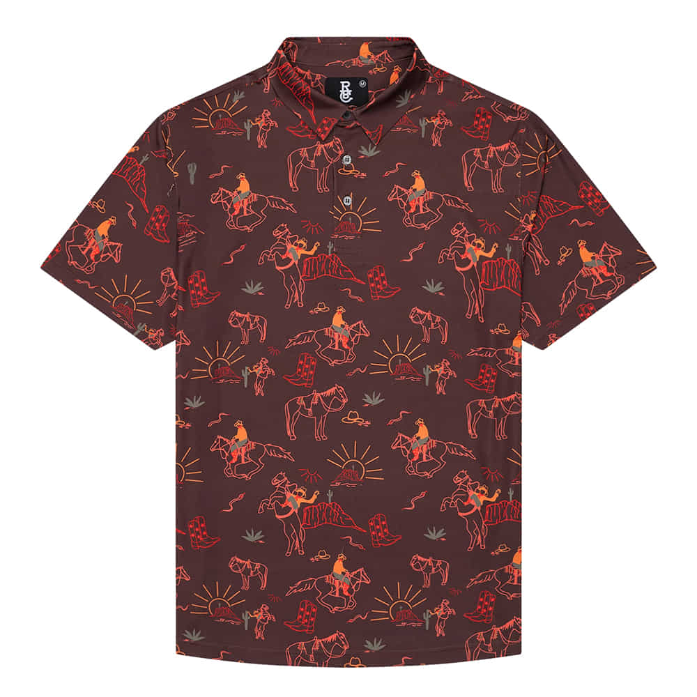 Raised By Coyotes Apparel Raised By Coyotes Men's Red Rock Rider Polo in Brown