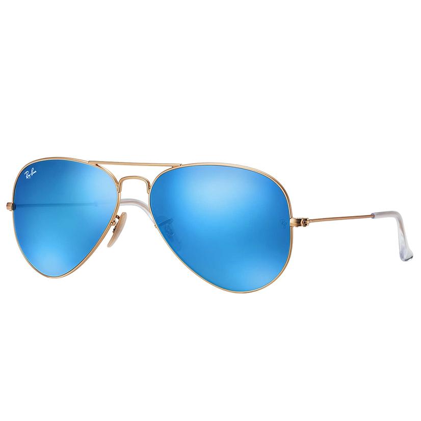 Ray Ban Apparel Matte Gold / 58 Ray-Ban Aviator Classic Blue Flash Matte Gold Metal Sunglasses