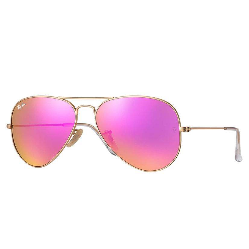 Ray Ban Apparel Matte Gold / 58 Ray Ban Aviator Classic Cyclamen Flash Matte Gold Metal Sunglasses