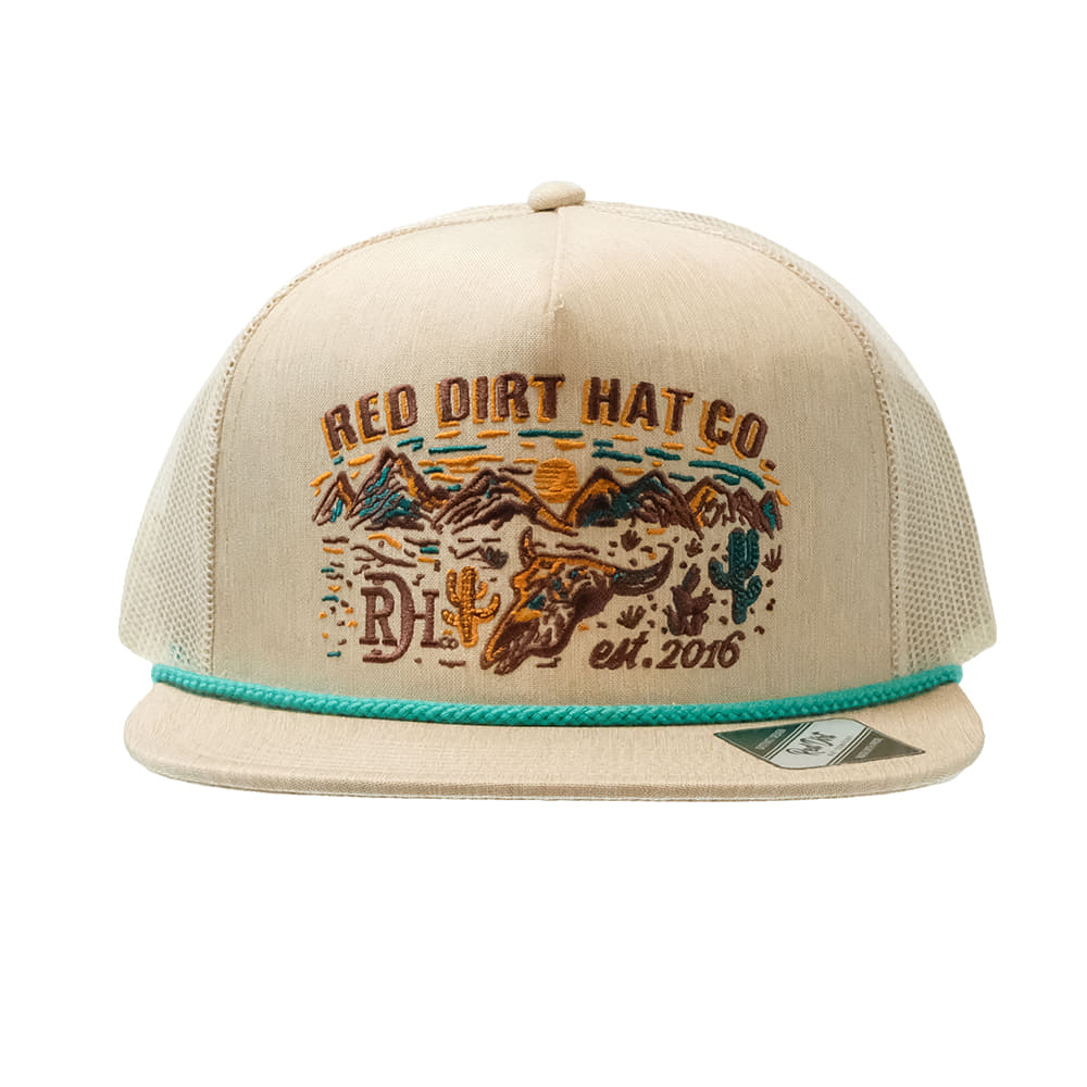 Red Dirt Hat Company Hats Red Dirt Hat Company Flat Bill Deserted Stone with Turquoise Rope