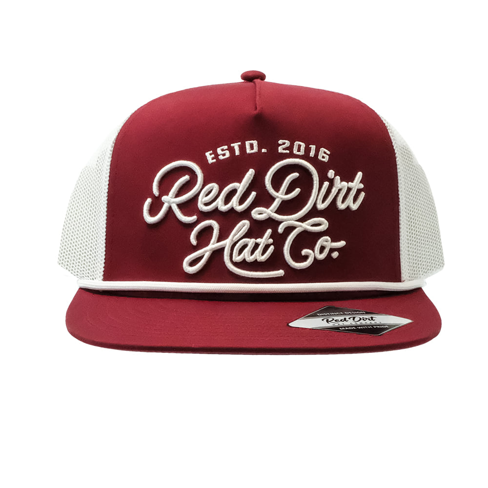 Red Dirt Hat Company Hats Red Dirt Hat Company Lariat Burgundy and White With White Rope Flat Brim Cap