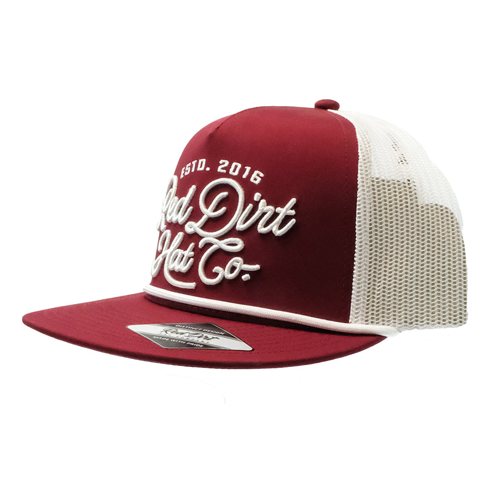 Red Dirt Hat Company Hats Red Dirt Hat Company Lariat Burgundy and White With White Rope Flat Brim Cap