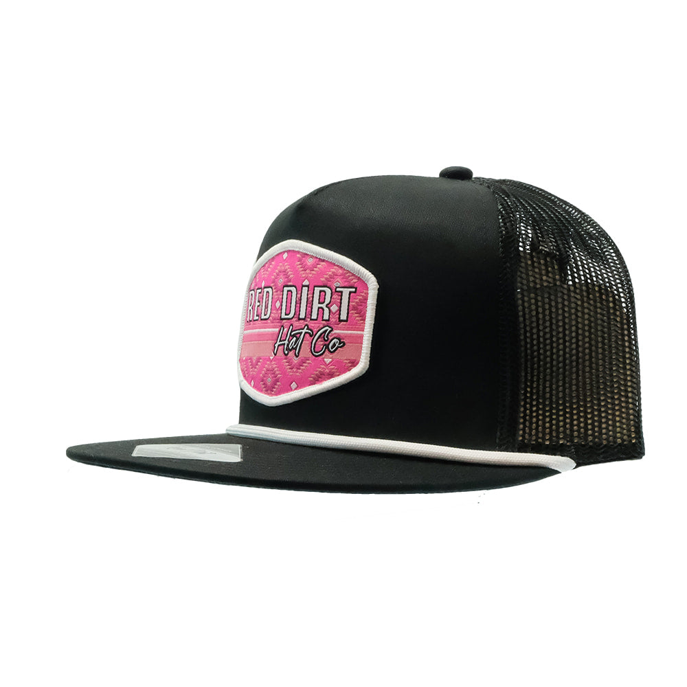 Red Dirt Hat Company Hats Red Dirt Hat Company Pretty In Pink Black with White Rope Cap