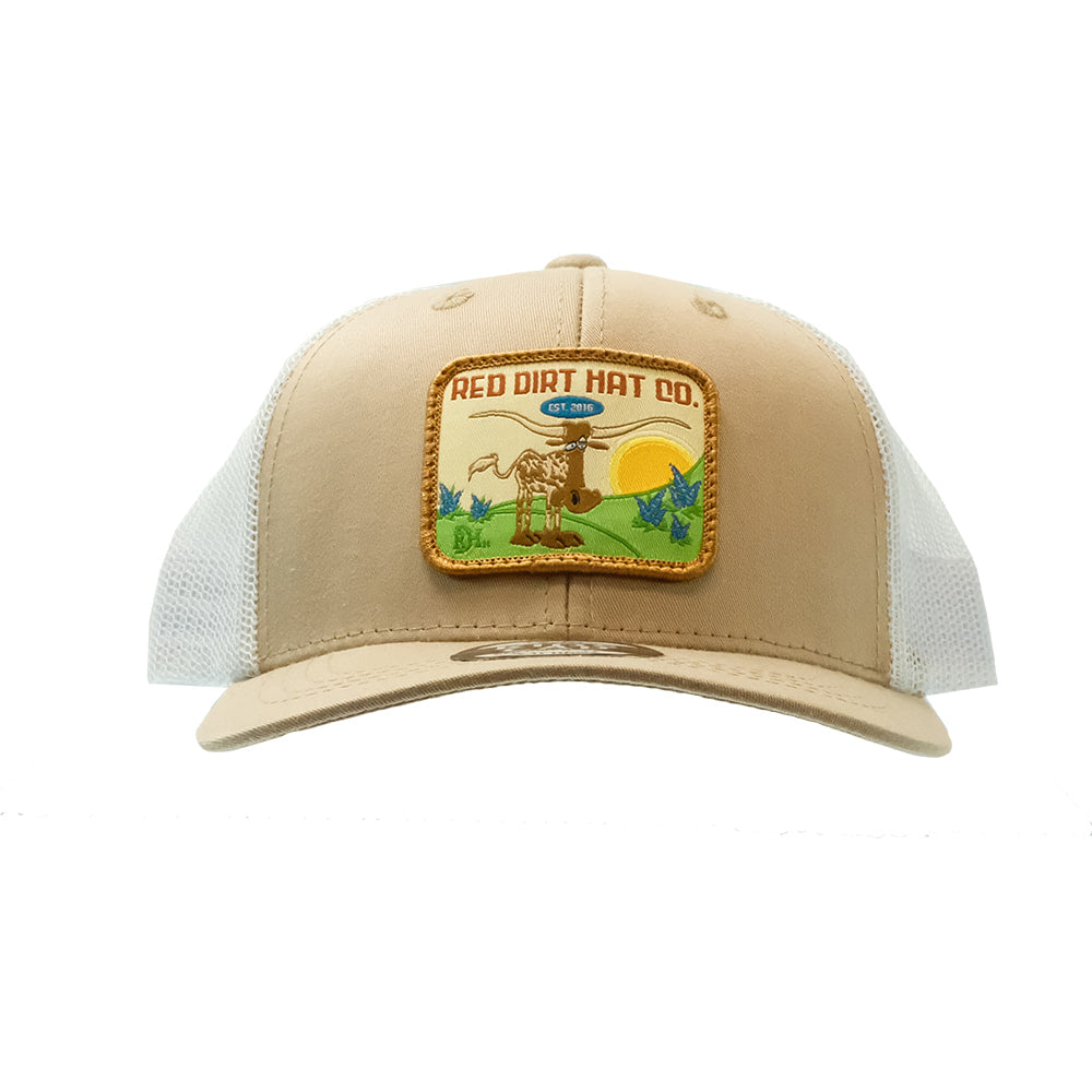 Red Dirt Hat Company Hats Red Dirt Hat Company Youth Khaki and White LLJ Longhorn Cap