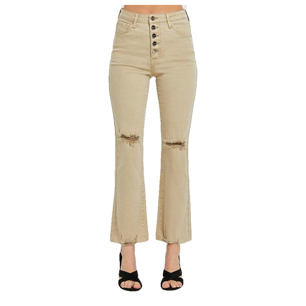 Risen Apparel Risen High Rise Button Down Ankle Straight Women's Jeans in Khaki