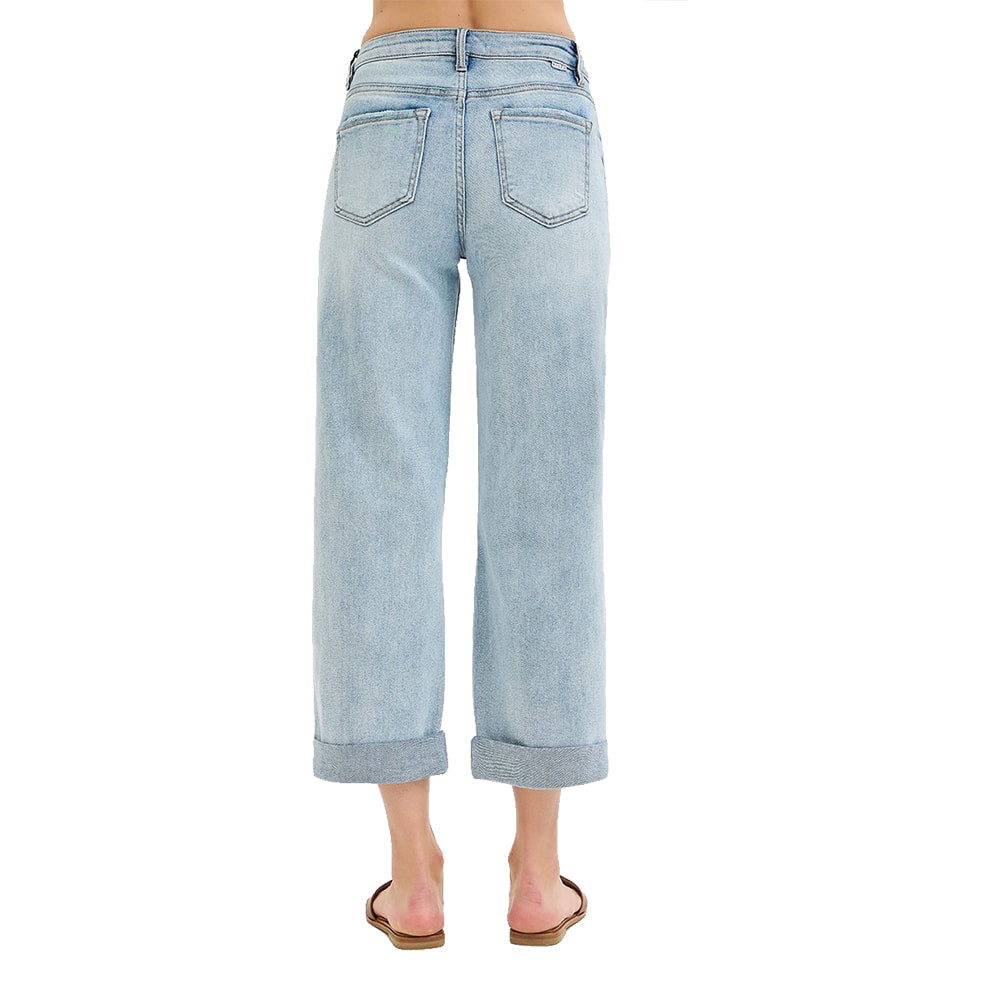 Risen Apparel Risen Mid Rise Fit Light Wash Women's Cuffed Boyfriend Jeans Plus Size