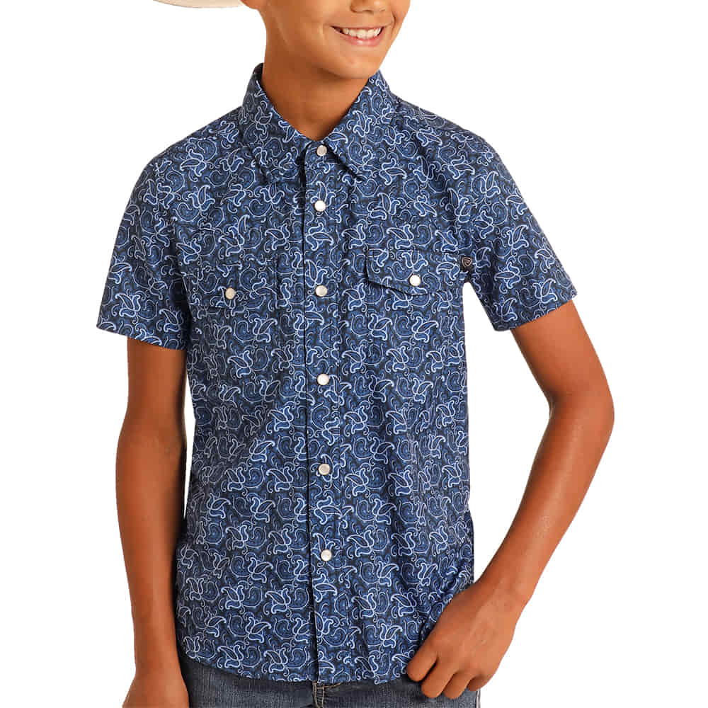 ROCK AND ROLL COWBOY 1000 BOYS SHIRTS Boys Tek Paisley Print Short Sleeve